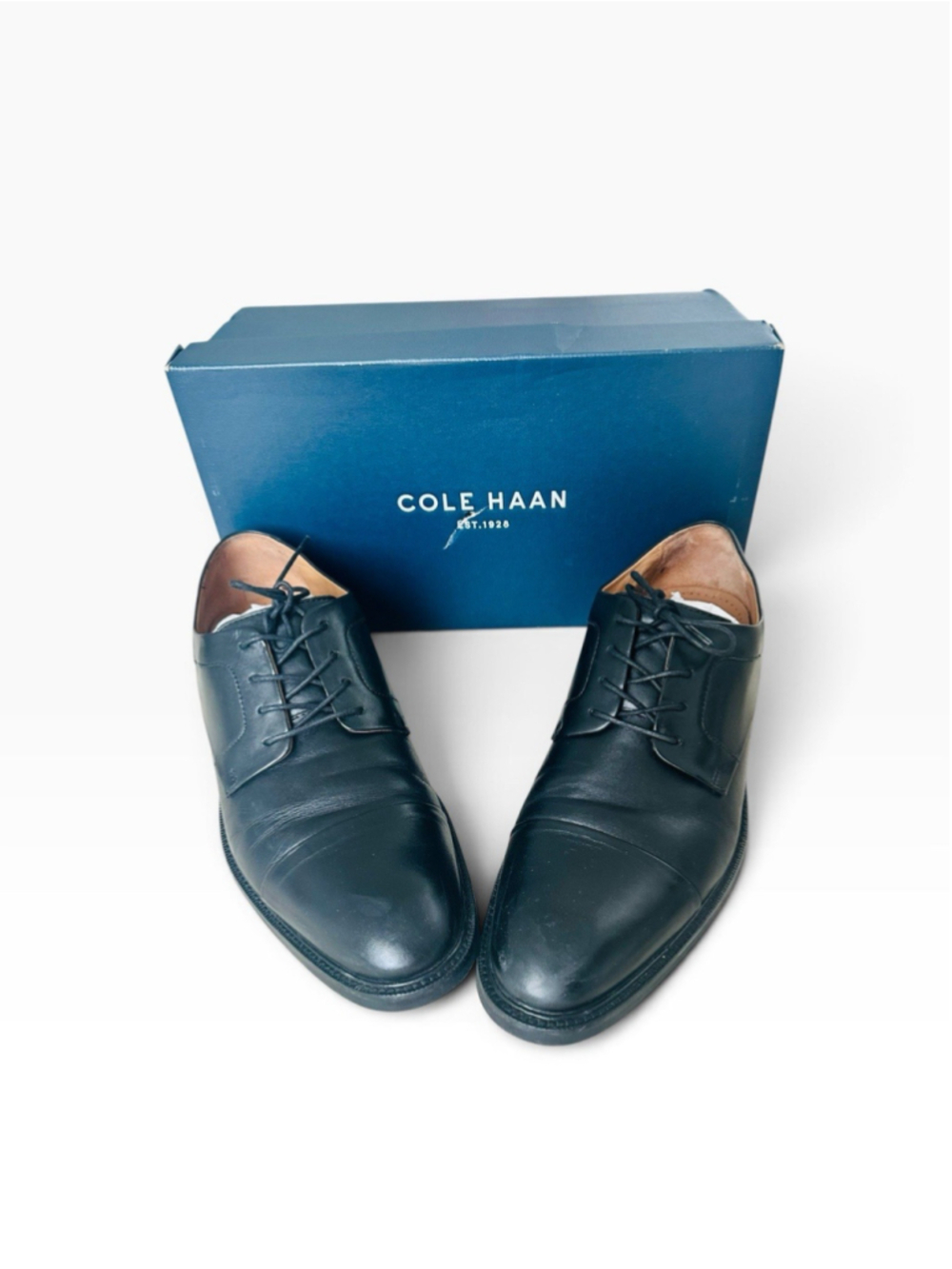 COLE HAAN GRAND OS BLACK WARREN CAP TOE OXFORDS MENS 10 DRESS SHOES